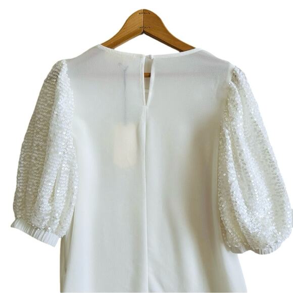Vine & Love Ivory White Sequin Puff Sleeve Dressy Blouse Top Size Small NEW - Picture 5 of 12